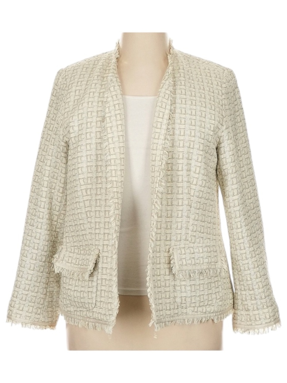 Chico’s open front cream tweed blazer XL
